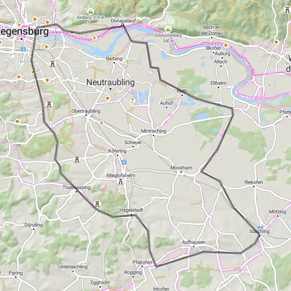 Map miniature of "Thalmassing Adventure Circuit" cycling inspiration in Oberpfalz, Germany. Generated by Tarmacs.app cycling route planner