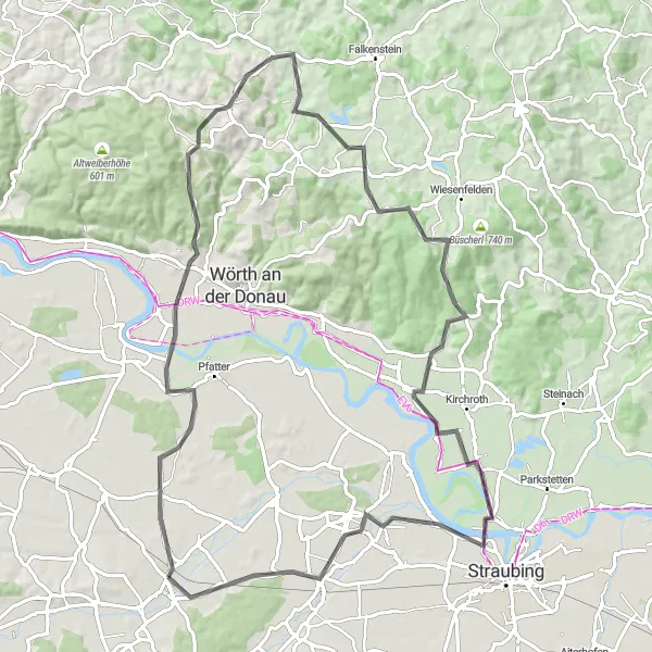 Map miniature of "Riekofen Discovery" cycling inspiration in Oberpfalz, Germany. Generated by Tarmacs.app cycling route planner