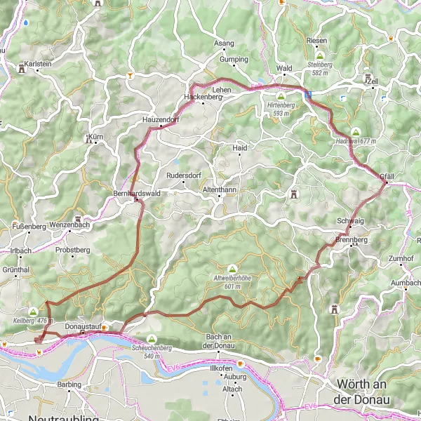 Map miniature of "Gravel Adventure - Brennberg Exploration" cycling inspiration in Oberpfalz, Germany. Generated by Tarmacs.app cycling route planner