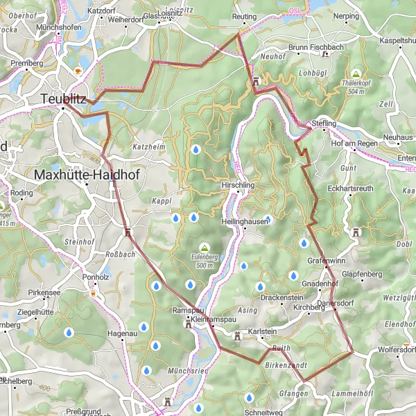 Karten-Miniaturansicht der Radinspiration "Rundtour um Teublitz und Burgruine Stockenfels" in Oberpfalz, Germany. Erstellt vom Tarmacs.app-Routenplaner für Radtouren