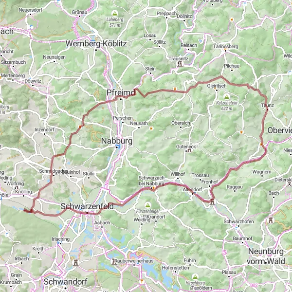 Map miniature of "Oberkonhof Trail" cycling inspiration in Oberpfalz, Germany. Generated by Tarmacs.app cycling route planner