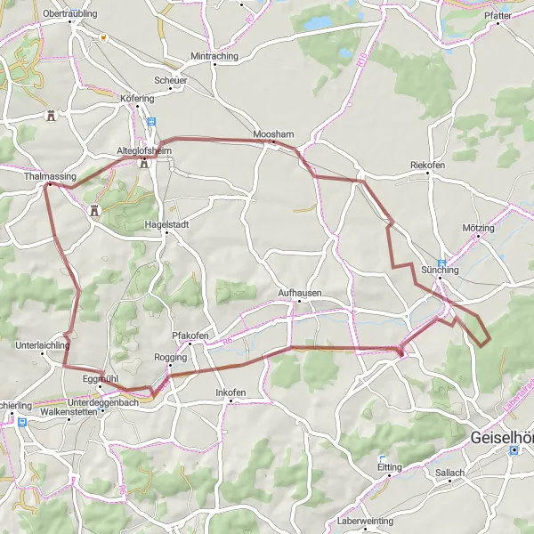 Map miniature of "The Gastronomic Gravel Adventure" cycling inspiration in Oberpfalz, Germany. Generated by Tarmacs.app cycling route planner