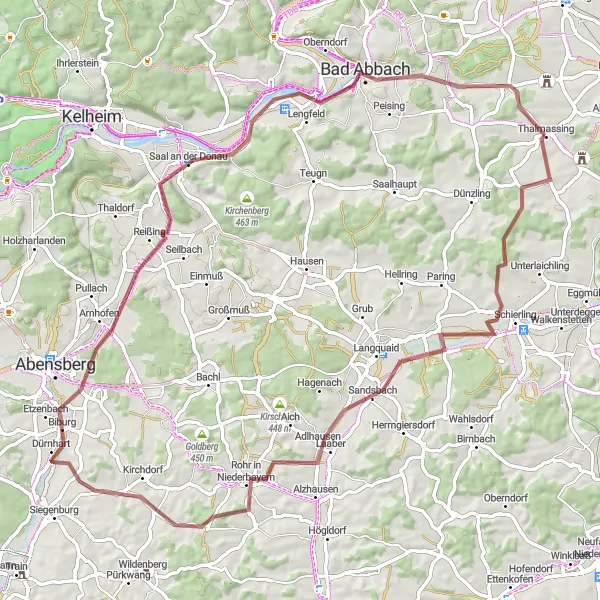 Map miniature of "Around Thalmassing: Gravel Adventure" cycling inspiration in Oberpfalz, Germany. Generated by Tarmacs.app cycling route planner
