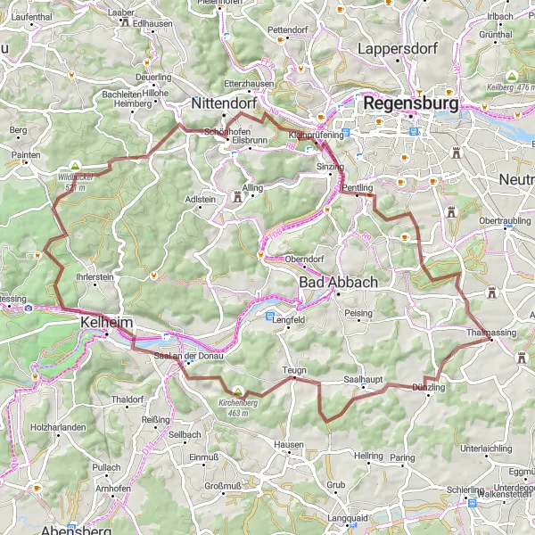 Map miniature of "Thalmassing Hills and Valleys: Gravel Adventure" cycling inspiration in Oberpfalz, Germany. Generated by Tarmacs.app cycling route planner