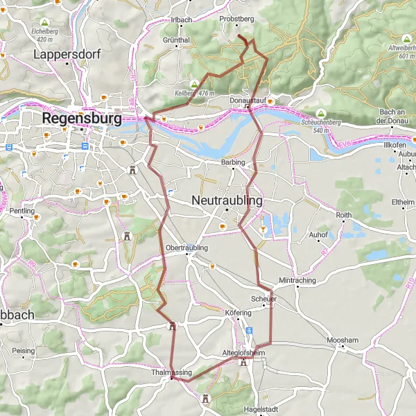 Map miniature of "Explore the Gravel Paths of Thalmassing" cycling inspiration in Oberpfalz, Germany. Generated by Tarmacs.app cycling route planner