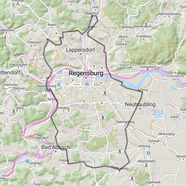 Map miniature of "Scenic Loop around Thalmassing" cycling inspiration in Oberpfalz, Germany. Generated by Tarmacs.app cycling route planner