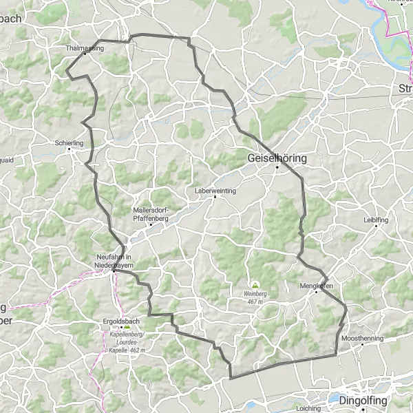 Map miniature of "Road Wonders: Thalmassing Loop" cycling inspiration in Oberpfalz, Germany. Generated by Tarmacs.app cycling route planner
