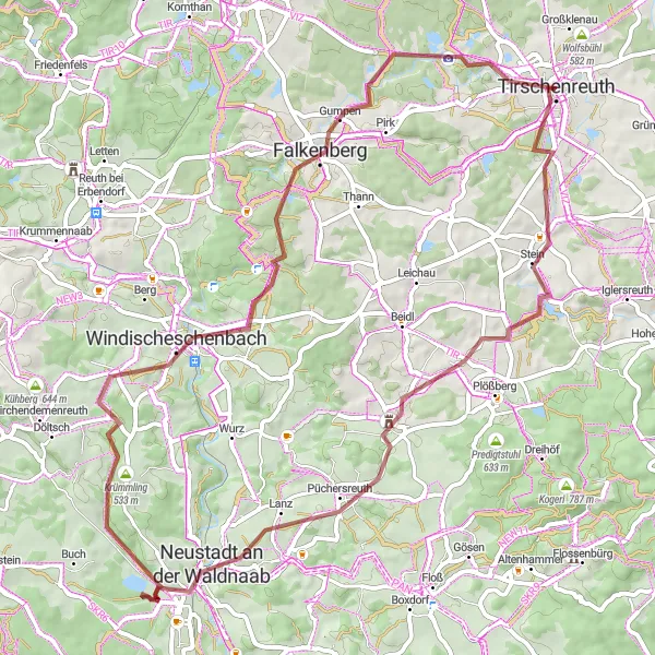 Map miniature of "Unexplored Gravel Routes - Tirschenreuth Adventure" cycling inspiration in Oberpfalz, Germany. Generated by Tarmacs.app cycling route planner