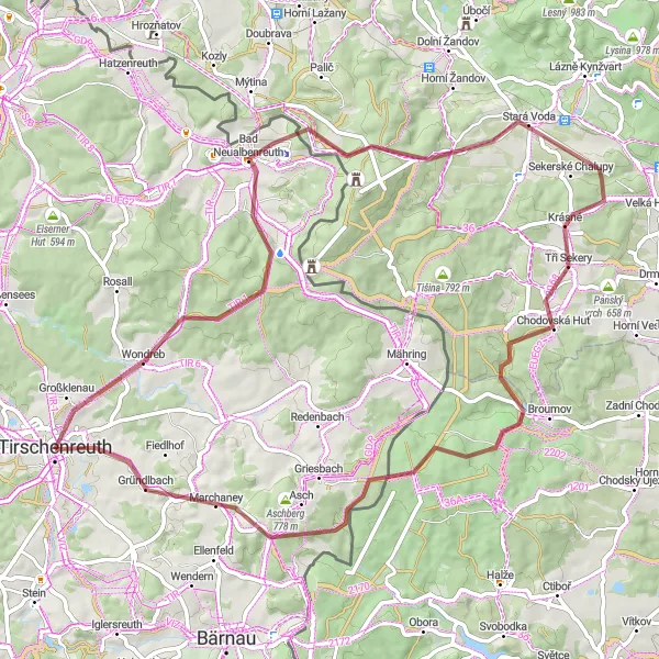 Karten-Miniaturansicht der Radinspiration "Grenzland gravel route" in Oberpfalz, Germany. Erstellt vom Tarmacs.app-Routenplaner für Radtouren