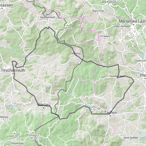 Karten-Miniaturansicht der Radinspiration "Die grenzüberschreitende Tour" in Oberpfalz, Germany. Erstellt vom Tarmacs.app-Routenplaner für Radtouren