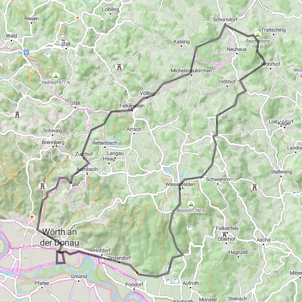 Map miniature of "Wiesenfelden and Schloßberg Road Ride" cycling inspiration in Oberpfalz, Germany. Generated by Tarmacs.app cycling route planner