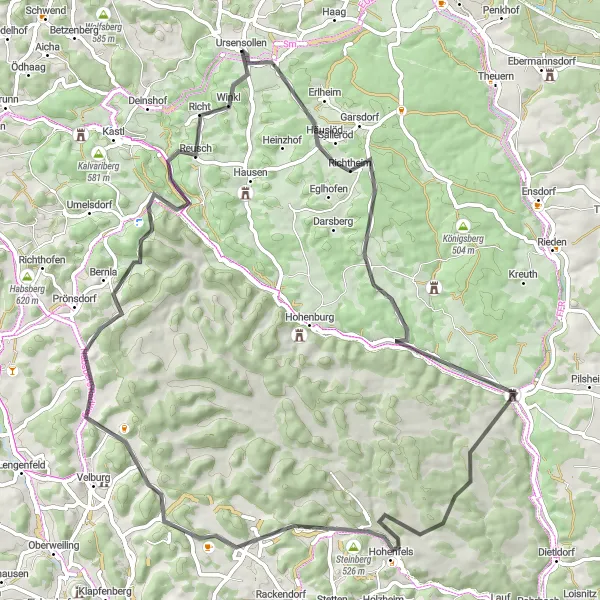 Karten-Miniaturansicht der Radinspiration "Hügeliges Abenteuer" in Oberpfalz, Germany. Erstellt vom Tarmacs.app-Routenplaner für Radtouren