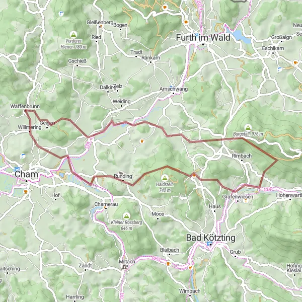 Map miniature of "Feuerstein Loop" cycling inspiration in Oberpfalz, Germany. Generated by Tarmacs.app cycling route planner