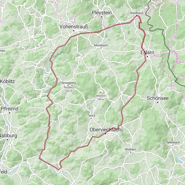 Map miniature of "Epic Gravel Routes: Waidhaus to Eslarn" cycling inspiration in Oberpfalz, Germany. Generated by Tarmacs.app cycling route planner