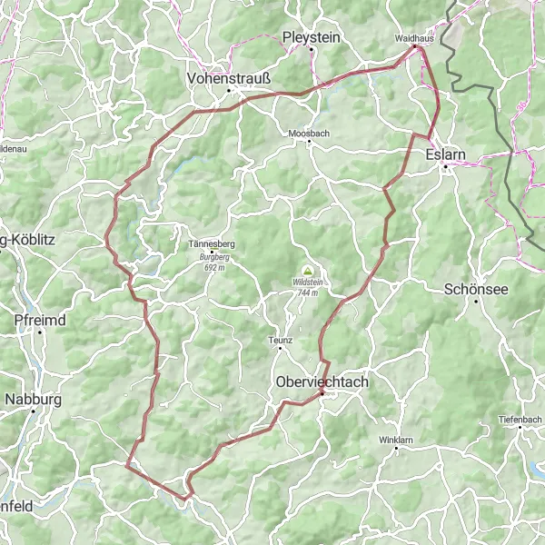 Map miniature of "Nature and History Gravel Route" cycling inspiration in Oberpfalz, Germany. Generated by Tarmacs.app cycling route planner