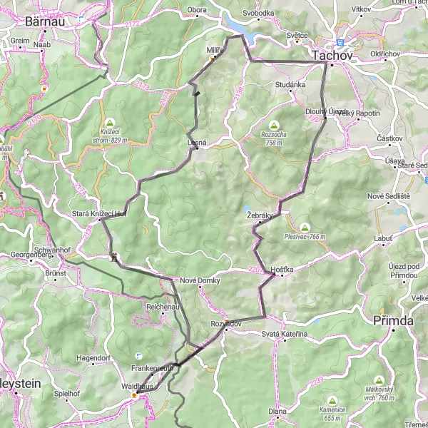 Map miniature of "Waidhaus Road Cycling Route" cycling inspiration in Oberpfalz, Germany. Generated by Tarmacs.app cycling route planner