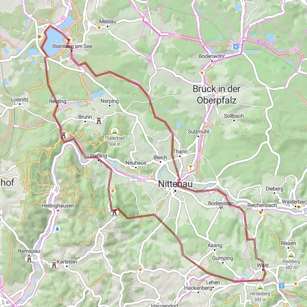 Map miniature of "Wald to Hirtenberg Gravel Route" cycling inspiration in Oberpfalz, Germany. Generated by Tarmacs.app cycling route planner