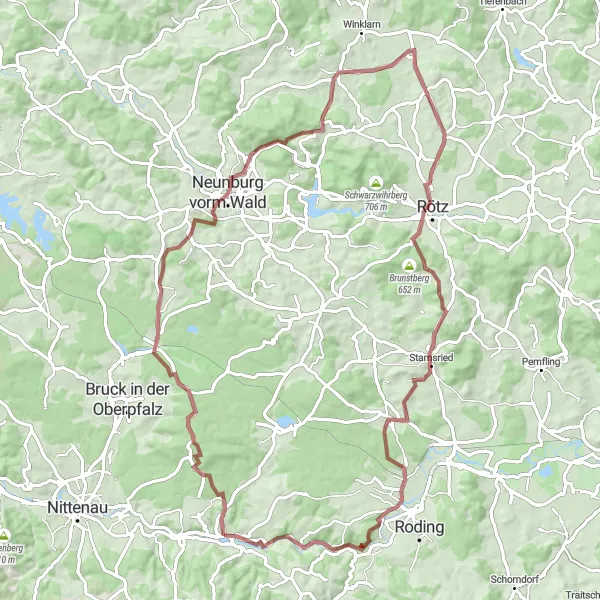 Map miniature of "Oberpfalz Gravel Adventure" cycling inspiration in Oberpfalz, Germany. Generated by Tarmacs.app cycling route planner