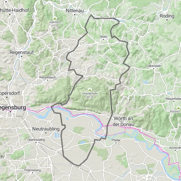 Map miniature of "Walderbach to Martinsneukirchen Loop" cycling inspiration in Oberpfalz, Germany. Generated by Tarmacs.app cycling route planner