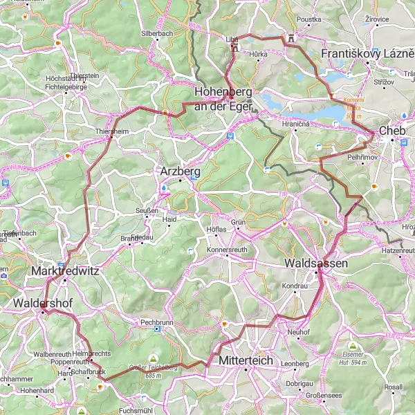 Map miniature of "Historical Trail" cycling inspiration in Oberpfalz, Germany. Generated by Tarmacs.app cycling route planner