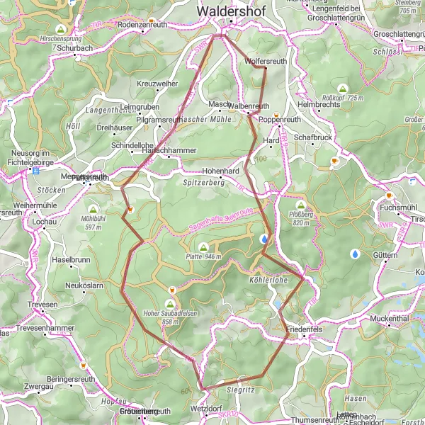 Map miniature of "Rustic Ruins" cycling inspiration in Oberpfalz, Germany. Generated by Tarmacs.app cycling route planner