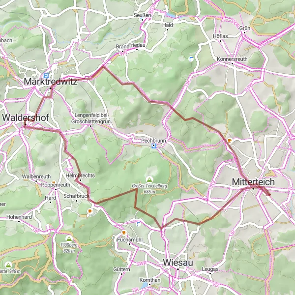 Map miniature of "Gravel Adventure" cycling inspiration in Oberpfalz, Germany. Generated by Tarmacs.app cycling route planner