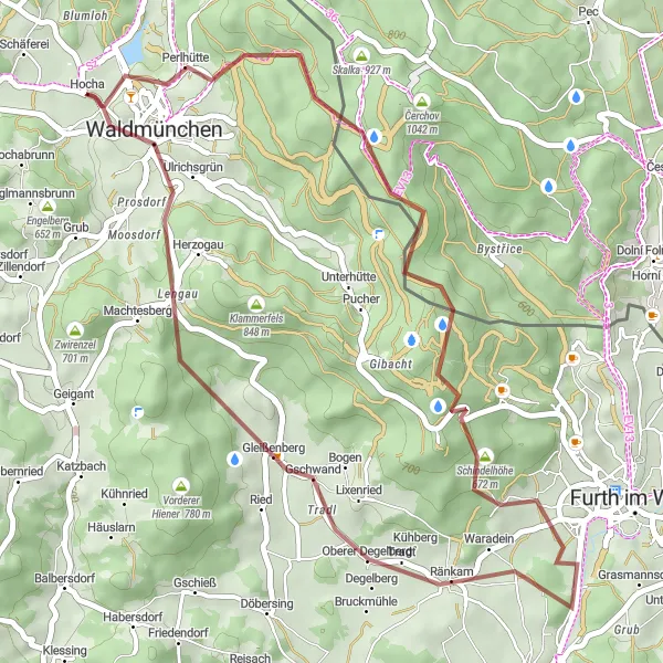 Karten-Miniaturansicht der Radinspiration "Waldmünchen - Gleißenberg - Waldmünchen" in Oberpfalz, Germany. Erstellt vom Tarmacs.app-Routenplaner für Radtouren