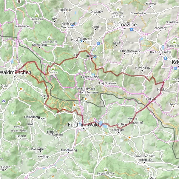 Karten-Miniaturansicht der Radinspiration "Bayerisch-Böhmische Grenztour" in Oberpfalz, Germany. Erstellt vom Tarmacs.app-Routenplaner für Radtouren