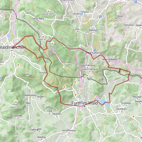 Karten-Miniaturansicht der Radinspiration "Abenteuerliche Gravel-Tour um Waldmünchen" in Oberpfalz, Germany. Erstellt vom Tarmacs.app-Routenplaner für Radtouren