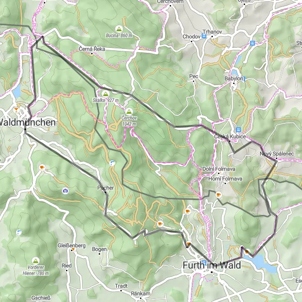 Karten-Miniaturansicht der Radinspiration "Road-Tour durch die Region um Waldmünchen" in Oberpfalz, Germany. Erstellt vom Tarmacs.app-Routenplaner für Radtouren