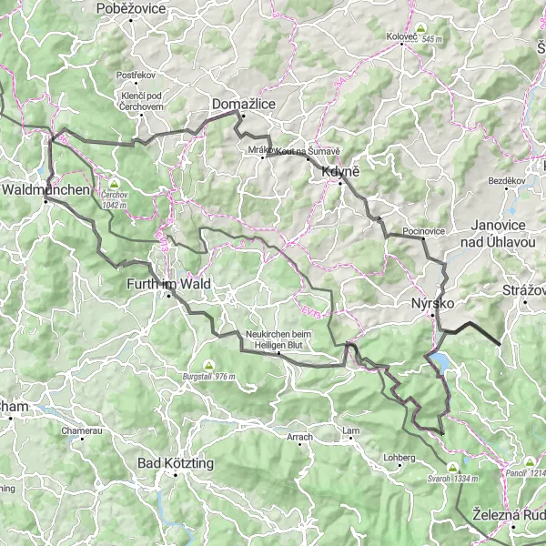 Karten-Miniaturansicht der Radinspiration "Waldmünchen - Gibacht - Waldmünchen" in Oberpfalz, Germany. Erstellt vom Tarmacs.app-Routenplaner für Radtouren