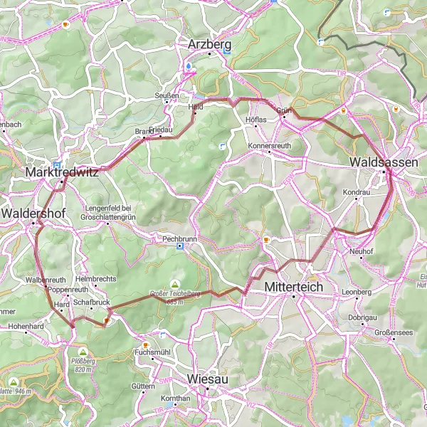 Map miniature of "Gravel Adventure: Pleußen to Marktredwitz" cycling inspiration in Oberpfalz, Germany. Generated by Tarmacs.app cycling route planner