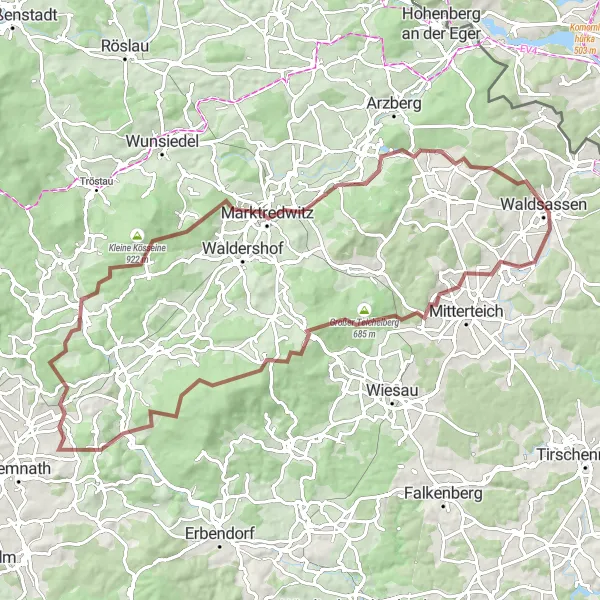 Map miniature of "Oberpfalz Gravel Challenge: Pleußen to Heiligenfurt" cycling inspiration in Oberpfalz, Germany. Generated by Tarmacs.app cycling route planner