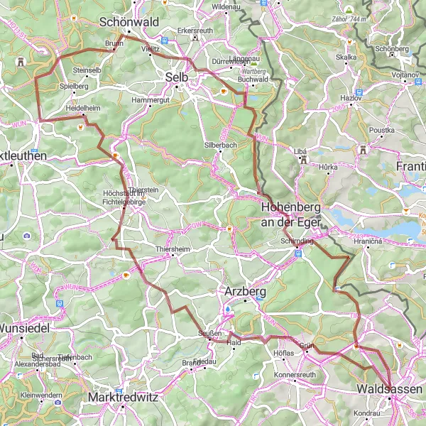 Map miniature of "Ultimate Gravel Adventure" cycling inspiration in Oberpfalz, Germany. Generated by Tarmacs.app cycling route planner