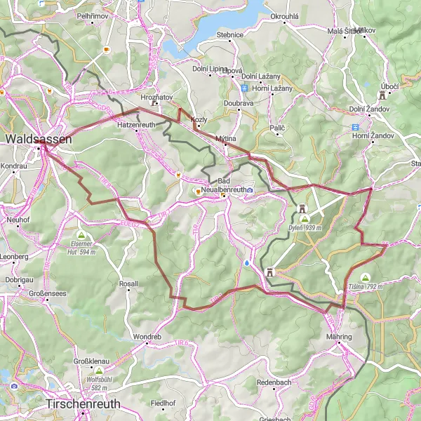 Map miniature of "The Gravel Adventure" cycling inspiration in Oberpfalz, Germany. Generated by Tarmacs.app cycling route planner