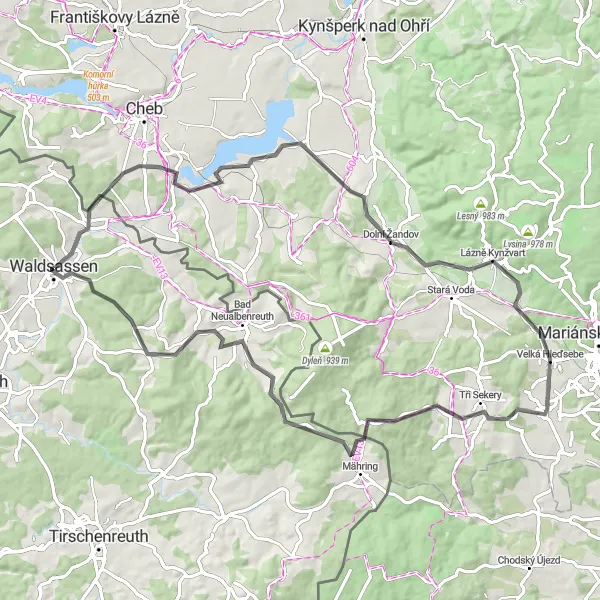 Map miniature of "The Háje Adventure" cycling inspiration in Oberpfalz, Germany. Generated by Tarmacs.app cycling route planner