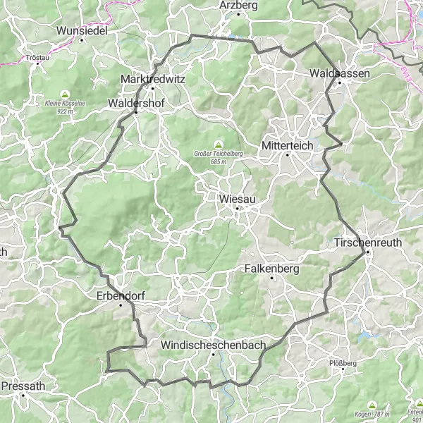 Karten-Miniaturansicht der Radinspiration "Landschaftstour durch die Oberpfalz" in Oberpfalz, Germany. Erstellt vom Tarmacs.app-Routenplaner für Radtouren