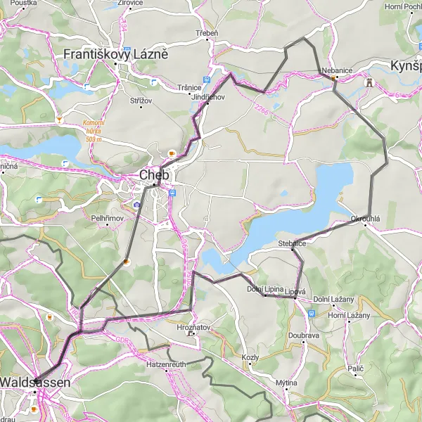 Map miniature of "The Rovinka Road Ride" cycling inspiration in Oberpfalz, Germany. Generated by Tarmacs.app cycling route planner