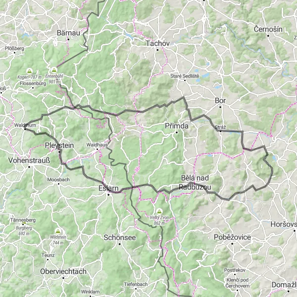 Karten-Miniaturansicht der Radinspiration "Große Tour um Waldthurn" in Oberpfalz, Germany. Erstellt vom Tarmacs.app-Routenplaner für Radtouren