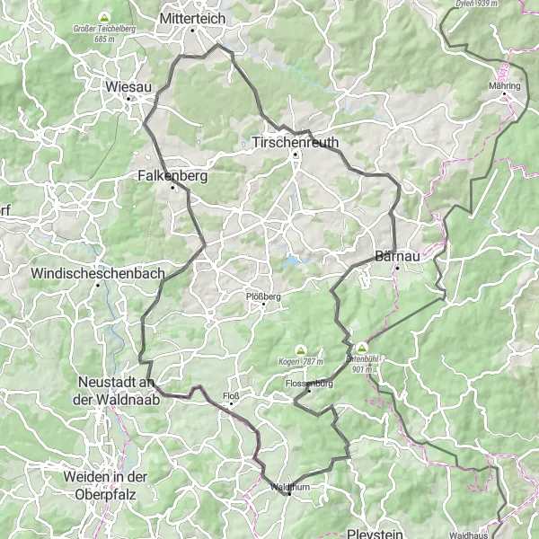 Map miniature of "Sandberg Challenge" cycling inspiration in Oberpfalz, Germany. Generated by Tarmacs.app cycling route planner
