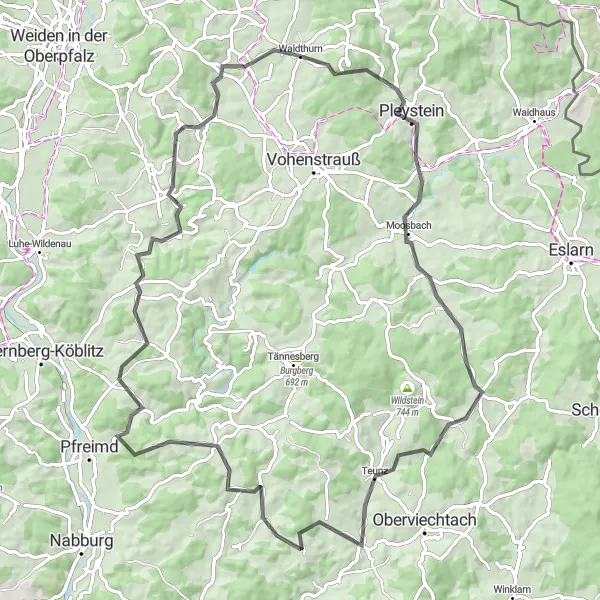 Map miniature of "Waldthurn Adventure Ride" cycling inspiration in Oberpfalz, Germany. Generated by Tarmacs.app cycling route planner