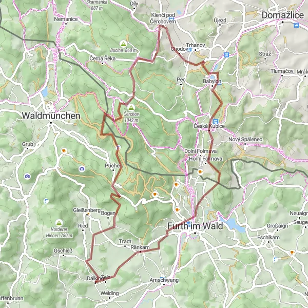 Map miniature of "Gravel Adventure: Čerchov Loop" cycling inspiration in Oberpfalz, Germany. Generated by Tarmacs.app cycling route planner