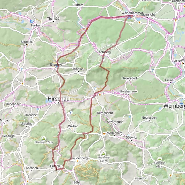 Map miniature of "Scenic Gravel Ride" cycling inspiration in Oberpfalz, Germany. Generated by Tarmacs.app cycling route planner