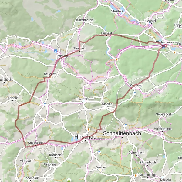 Karten-Miniaturansicht der Radinspiration "Kohlbühl-Radtour" in Oberpfalz, Germany. Erstellt vom Tarmacs.app-Routenplaner für Radtouren
