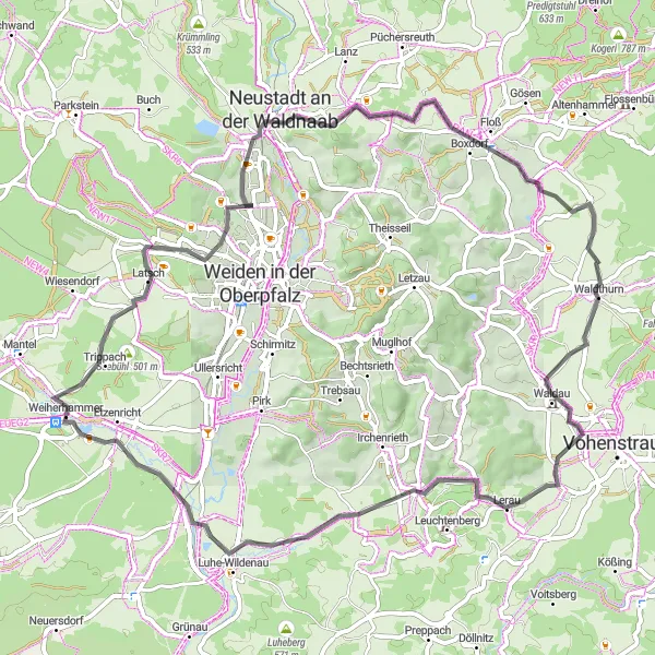 Karten-Miniaturansicht der Radinspiration "Idyllische Tour durch Altenstadt an der Waldnaab" in Oberpfalz, Germany. Erstellt vom Tarmacs.app-Routenplaner für Radtouren