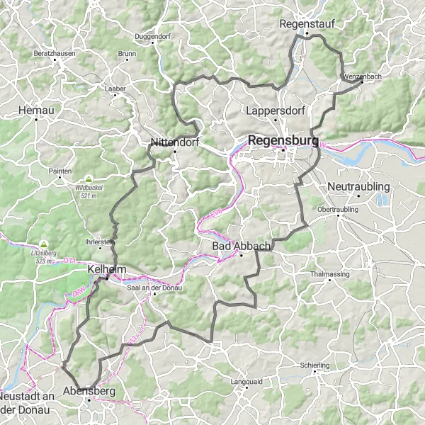 Karten-Miniaturansicht der Radinspiration "Langstreckentour ab Wenzenbach" in Oberpfalz, Germany. Erstellt vom Tarmacs.app-Routenplaner für Radtouren