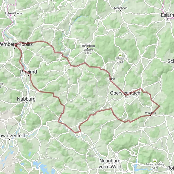 Karten-Miniaturansicht der Radinspiration "Herausfordernde Gravel-Tour durch die Oberpfalz" in Oberpfalz, Germany. Erstellt vom Tarmacs.app-Routenplaner für Radtouren