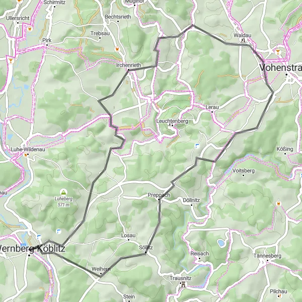Karten-Miniaturansicht der Radinspiration "Gemütliche Radtour durch die Natur" in Oberpfalz, Germany. Erstellt vom Tarmacs.app-Routenplaner für Radtouren