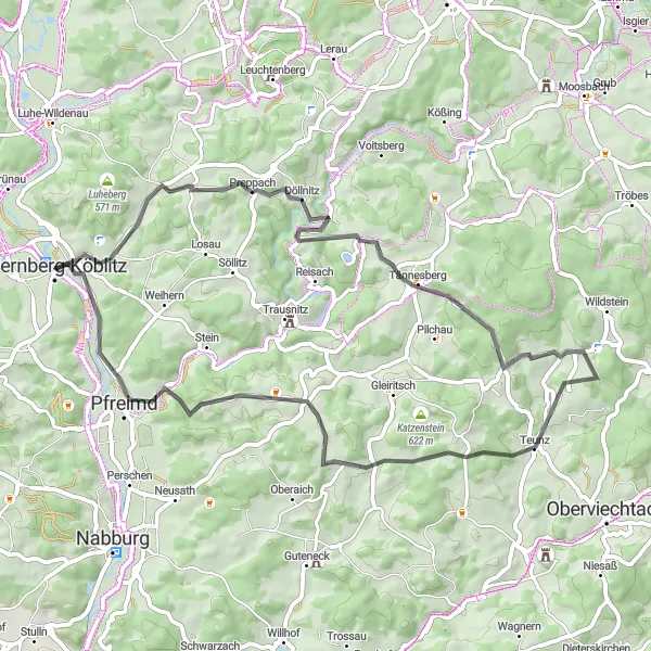 Karten-Miniaturansicht der Radinspiration "Wernberg-Köblitz Road Cycling Route" in Oberpfalz, Germany. Erstellt vom Tarmacs.app-Routenplaner für Radtouren