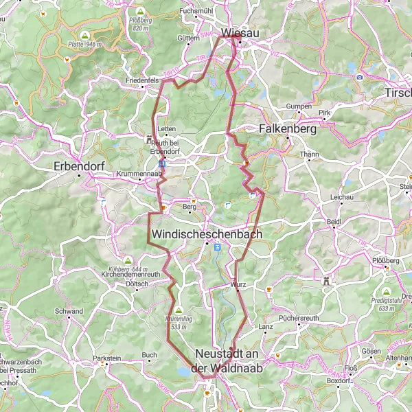 Map miniature of "Nature's Retreat" cycling inspiration in Oberpfalz, Germany. Generated by Tarmacs.app cycling route planner